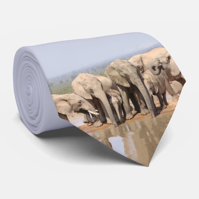 African Wildlife Photography Elephant Social Neck Tie (Rolled)