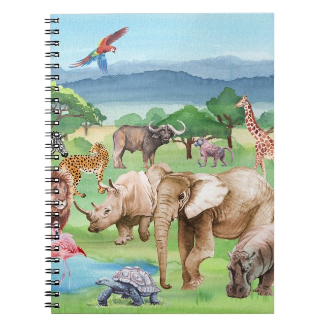 African Wildlife: Savannah Watercolor Wallpaper. Notebook (Front)