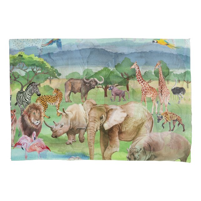 African Wildlife: Savannah Watercolor Wallpaper. Pillow Case (Front)