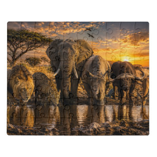 African Wildlife Sunset Jigsaw Puzzle Hand-Paint