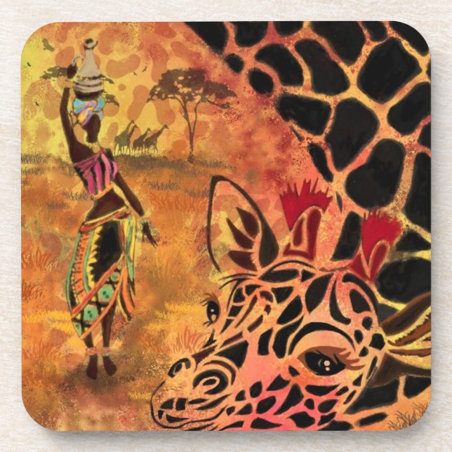 African Woman and Giraffe Beverage Coaster (Front)