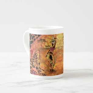 African Woman and Giraffe Bone China Mug