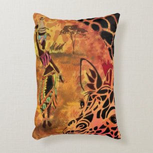 African Woman and Giraffe Pillow