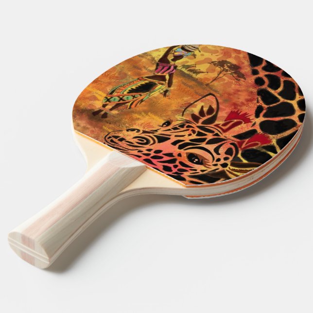 African Woman and Giraffe Ping Pong Paddle (Front Angle)