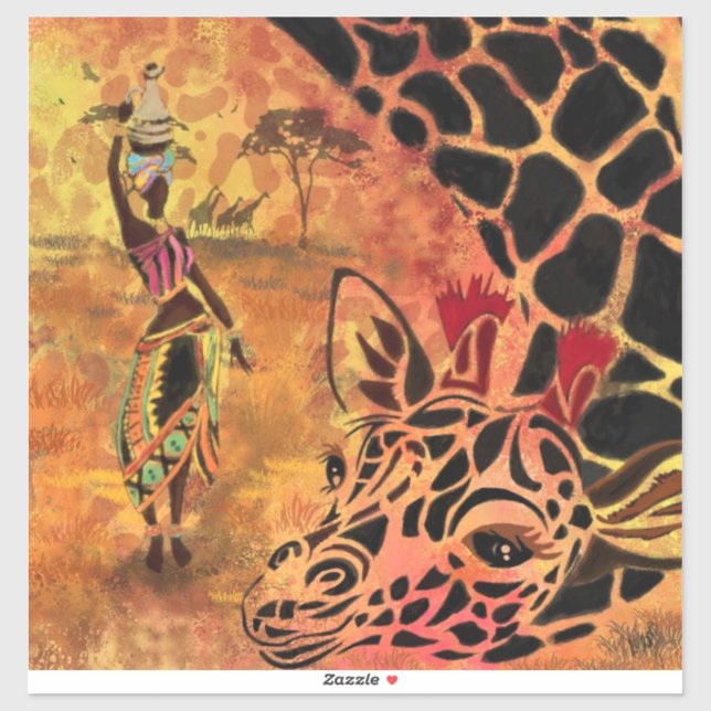 African Woman and Giraffe Sticker (Sheet)