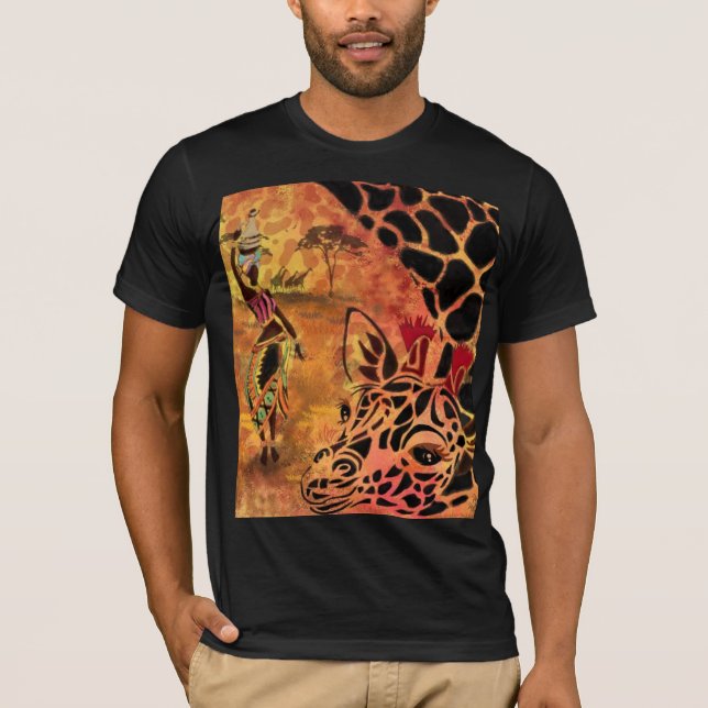 African Woman and Giraffe T-Shirt (Front)