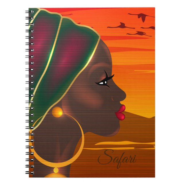 African Woman and Savannah landscape sunset   Notebook (Front)