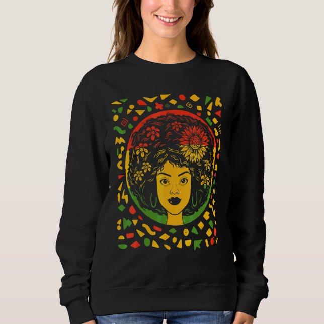 African Woman Black History Month With Flowers Sweatshirt (Front)
