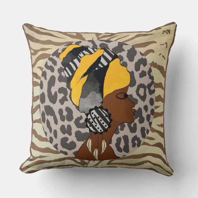 African Woman boho artwork Throw Pillow (Front)