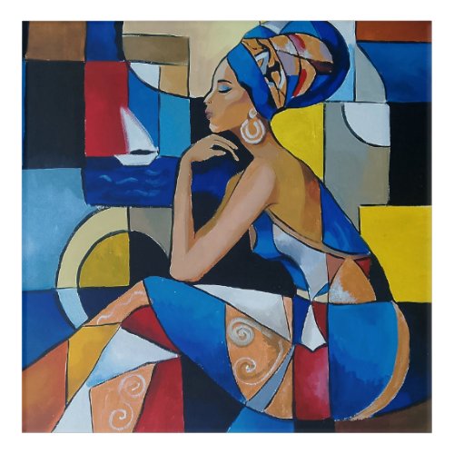 African Woman by the Sea Abstract Cubism Portrait  Acrylic Print