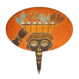 African Woman Carrying Basket Art Print Cake Topper