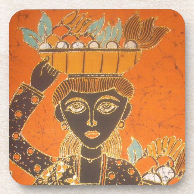 African Woman Carrying Basket Art Print Drink Coaster (Front)