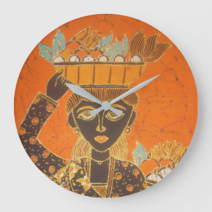 African Woman Carrying Basket Art Print Large Clock