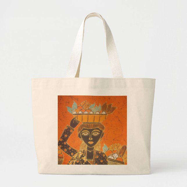 African Woman Carrying Basket Art Print Large Tote Bag (Front)