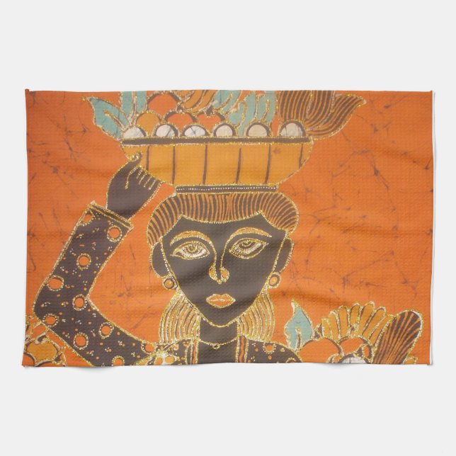 African Woman Carrying Basket Art Print Towel (Horizontal)