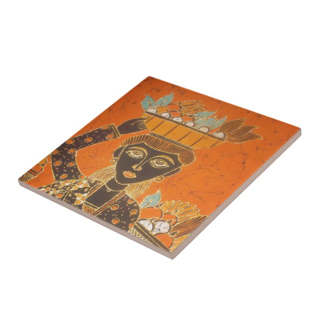 African Woman Carrying Basket Customize Product Ceramic Tile (Side)
