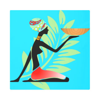 African Woman holding Bowl Silhouette Metal Print