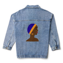 African woman in profile wearing blue and yellow c