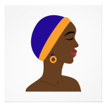 African woman in profile wearing blue and yellow c