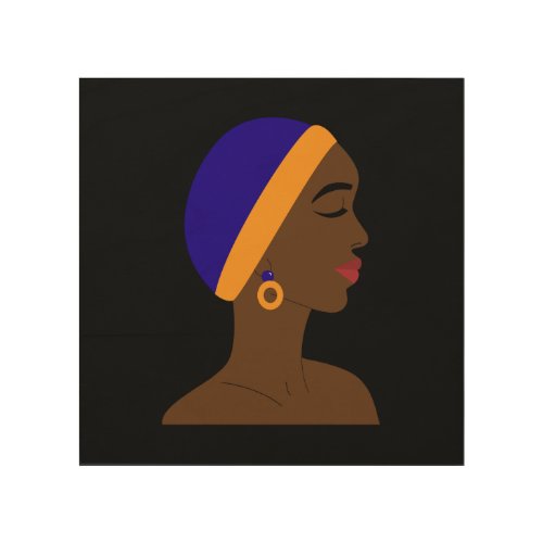 African woman in profile wearing blue and yellow c wood wall art