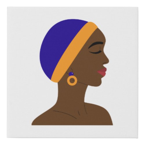 African woman in profile with blue and yellow cap faux canvas print