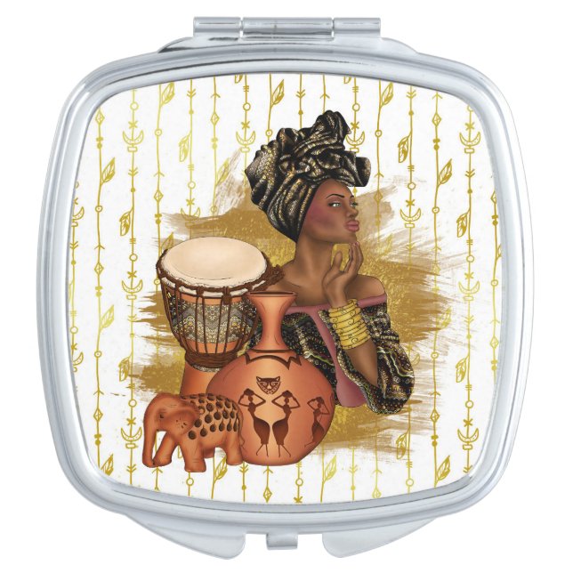 African Woman on Gold compact mirror (Front)
