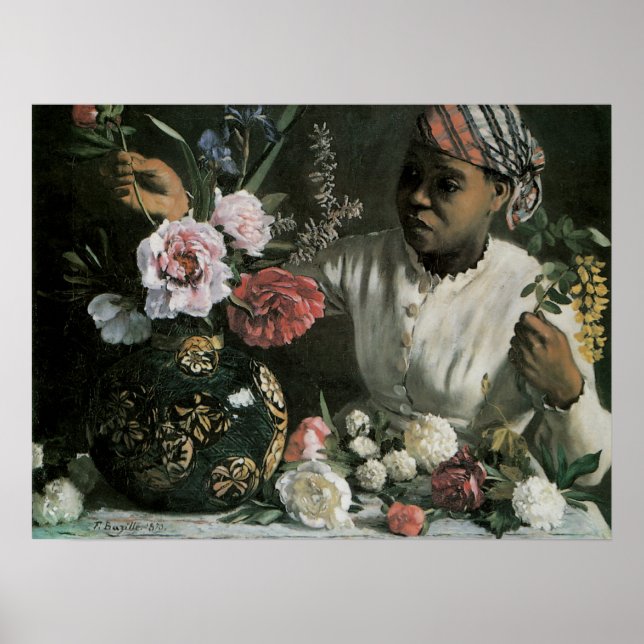 African Woman Peonies by Frederic Bazille, Flowers Poster (Front)