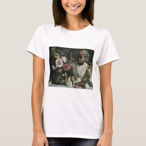 African Woman Peonies by Frederic Bazille Flowers T_Shirt