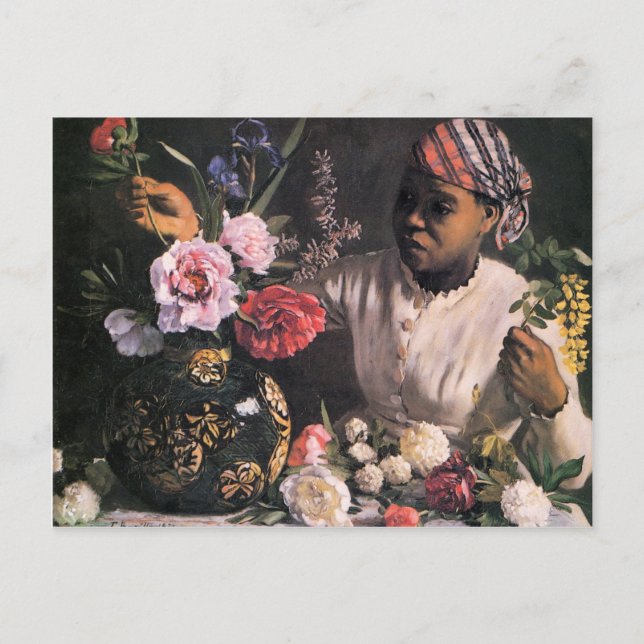 African Woman Planting Flowers in a Vase Postcard (Front)
