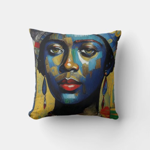 African Woman Portrait Painting 2 Throw Pillow