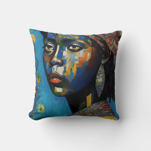 African Woman Portrait Painting Throw Pillow