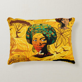 African Woman Portrait with Sunset Accent Pillow