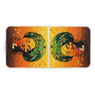 African Woman Portrait with Sunset Beer Pong Table