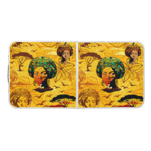 African Woman Portrait with Sunset Beer Pong Table
