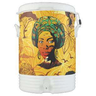 African Woman Portrait with Sunset Beverage Cooler