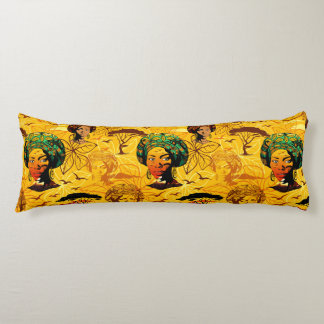 African Woman Portrait with Sunset Body Pillow