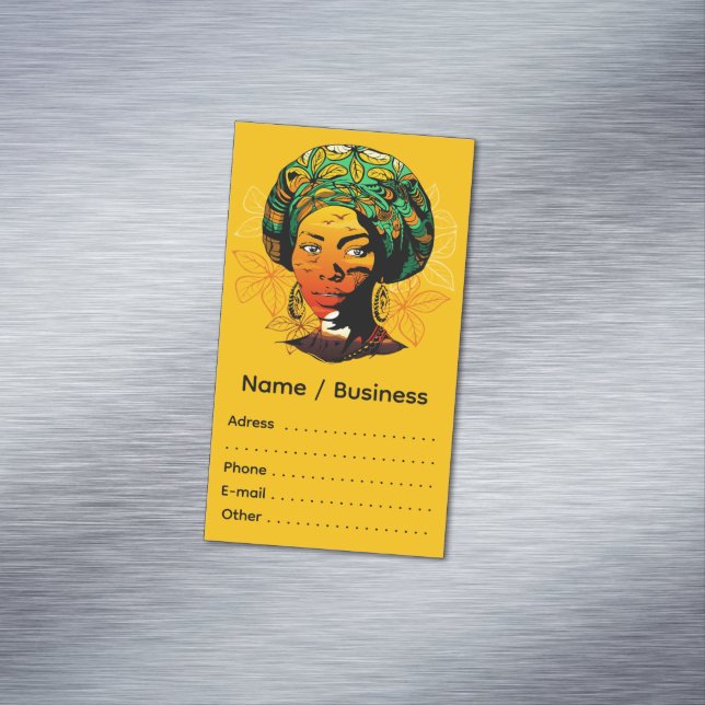 African Woman Portrait with Sunset Business Card Magnet (In Situ)