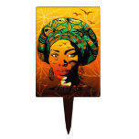 African Woman Portrait with Sunset Cake Topper