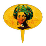 African Woman Portrait with Sunset Cake Topper