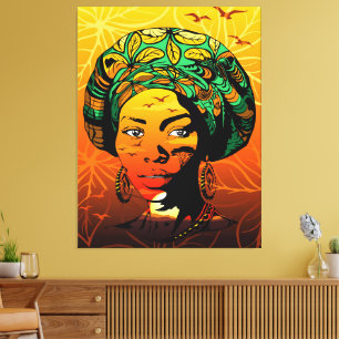 African Woman Portrait with Sunset Canvas Print