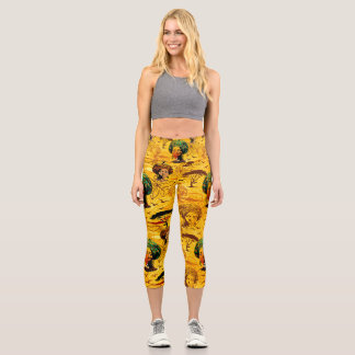 African Woman Portrait with Sunset Capri Leggings