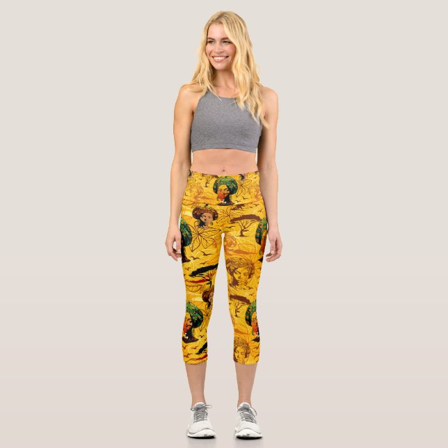 African Woman Portrait with Sunset Capri Leggings (Front)