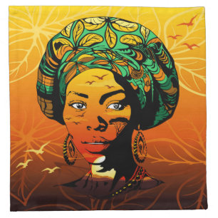 African Woman Portrait with Sunset Cloth Napkin
