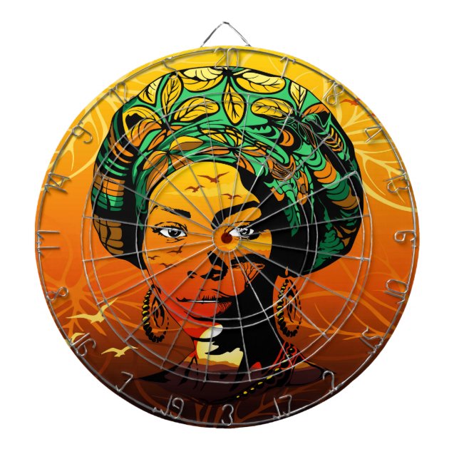 African Woman Portrait with Sunset Dart Board (Front)