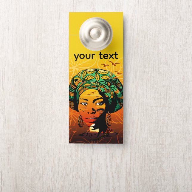 African Woman Portrait with Sunset Door Hanger (On Knob)