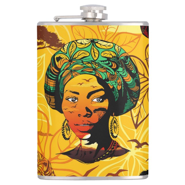 African Woman Portrait with Sunset Flask (Front)