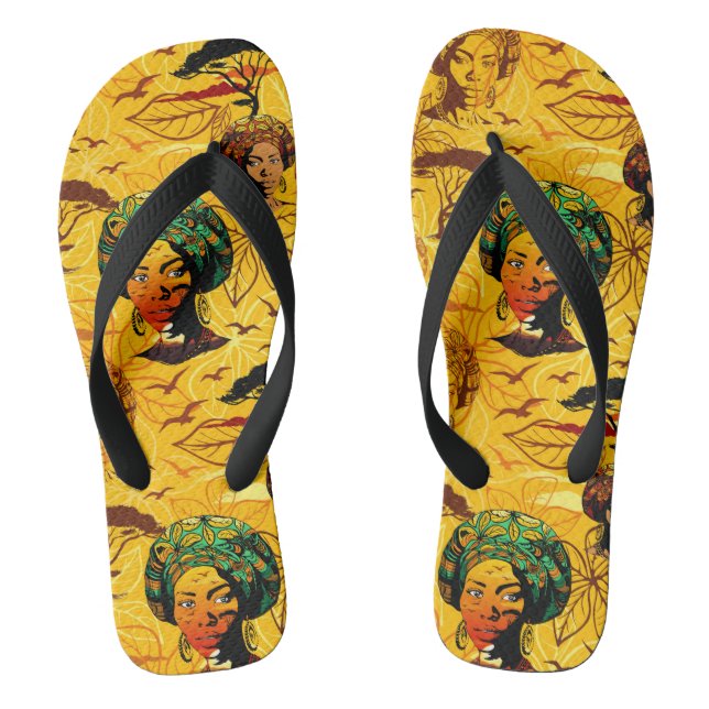 African Woman Portrait with Sunset Flip Flops (Footbed)