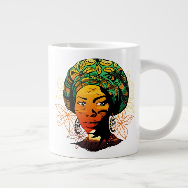 African Woman Portrait with Sunset Giant Coffee Mug (Right)