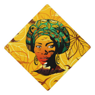 African Woman Portrait with Sunset Graduation Cap Topper