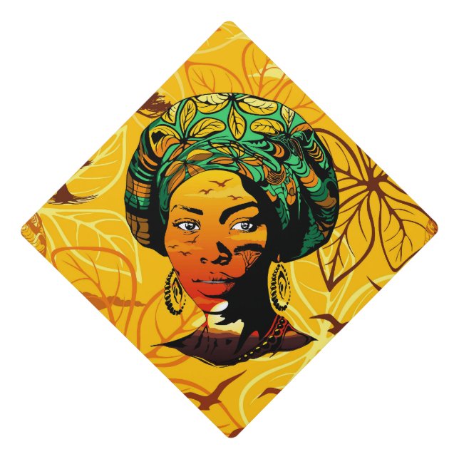 African Woman Portrait with Sunset Graduation Cap Topper (Front)